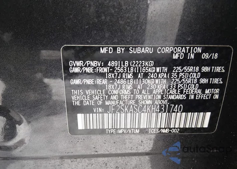 2019 Subaru Forester Limited z USA, uszkodzony, nr VIN JF2SKASC4KH431740